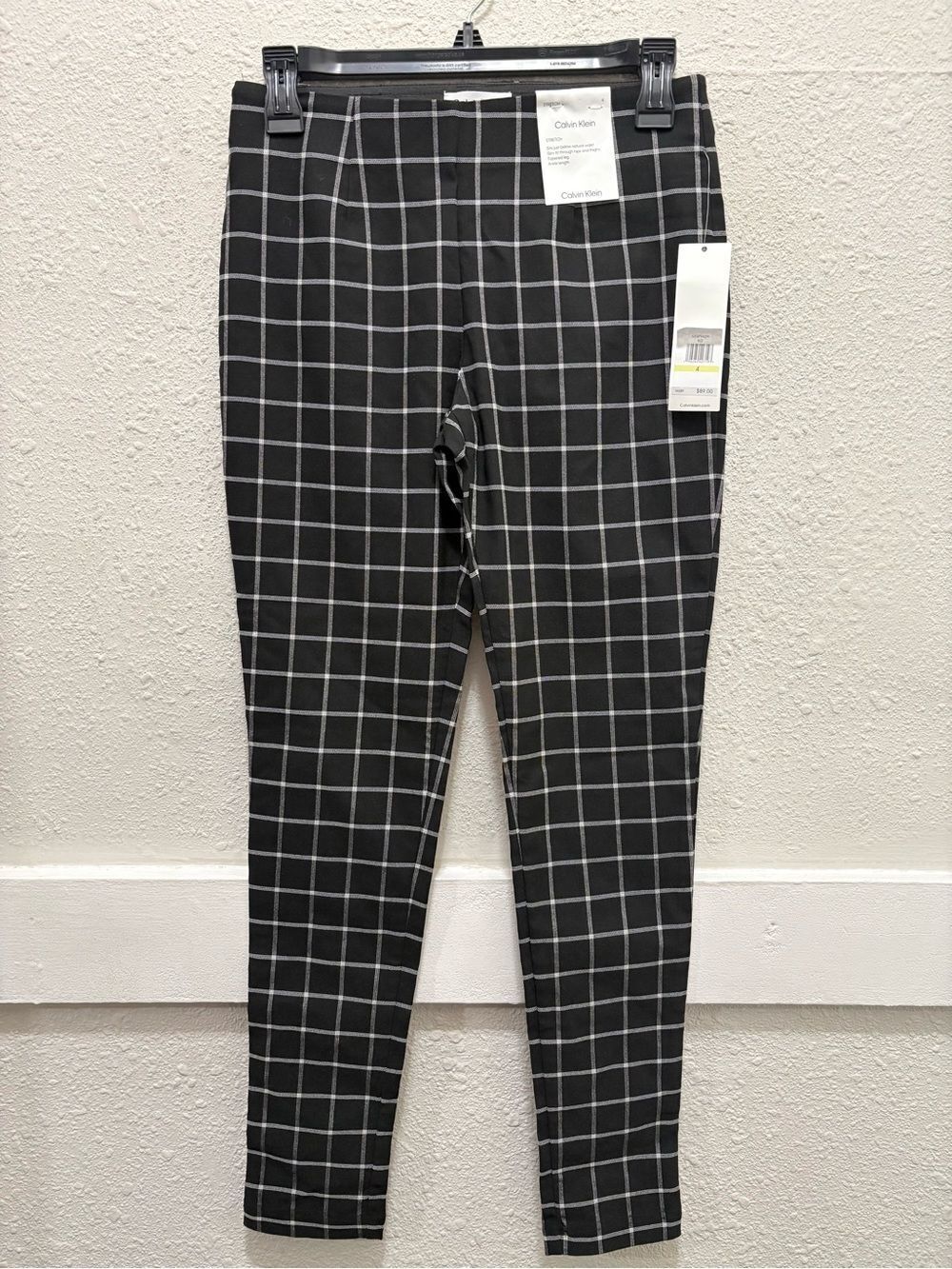 Calvin Klein Black Windowpane Slim Stretch Ankle Pants NWT 4